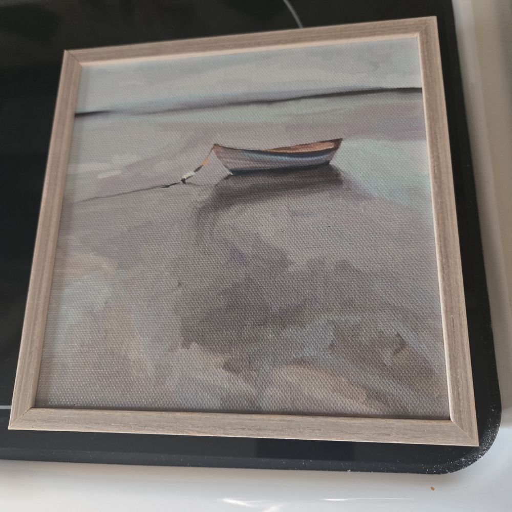Providence RI Boat Canvas Art Wooden Frame, Artist Cathy Walters, NWT, 6.5" Sq